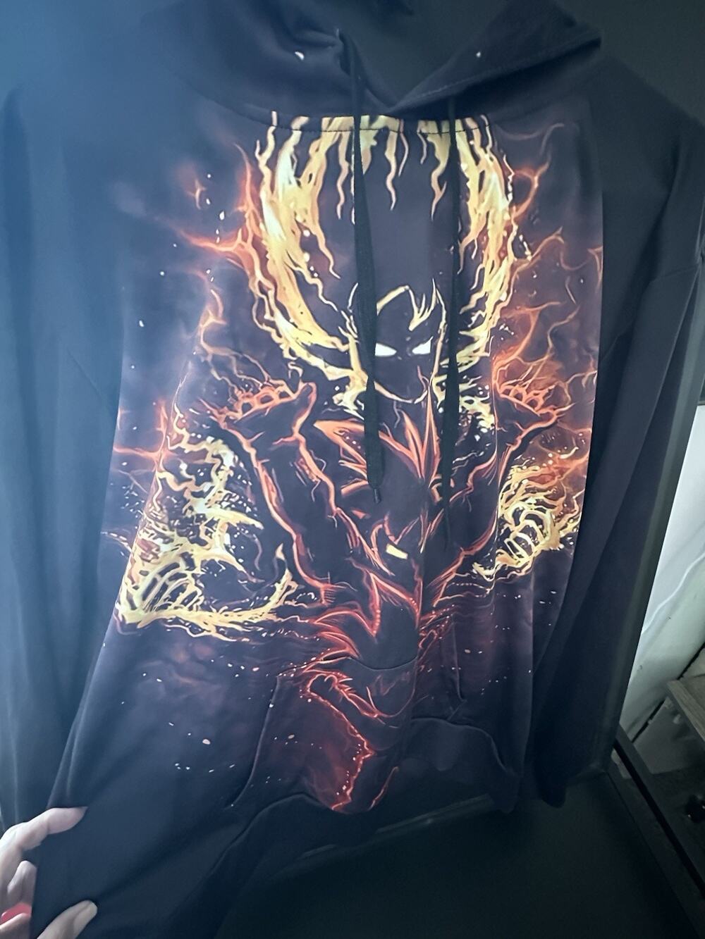 Dragon Ball Z Goku Anime Fire Graphic Hoodie L/XL Black Pullover Sweatshirt